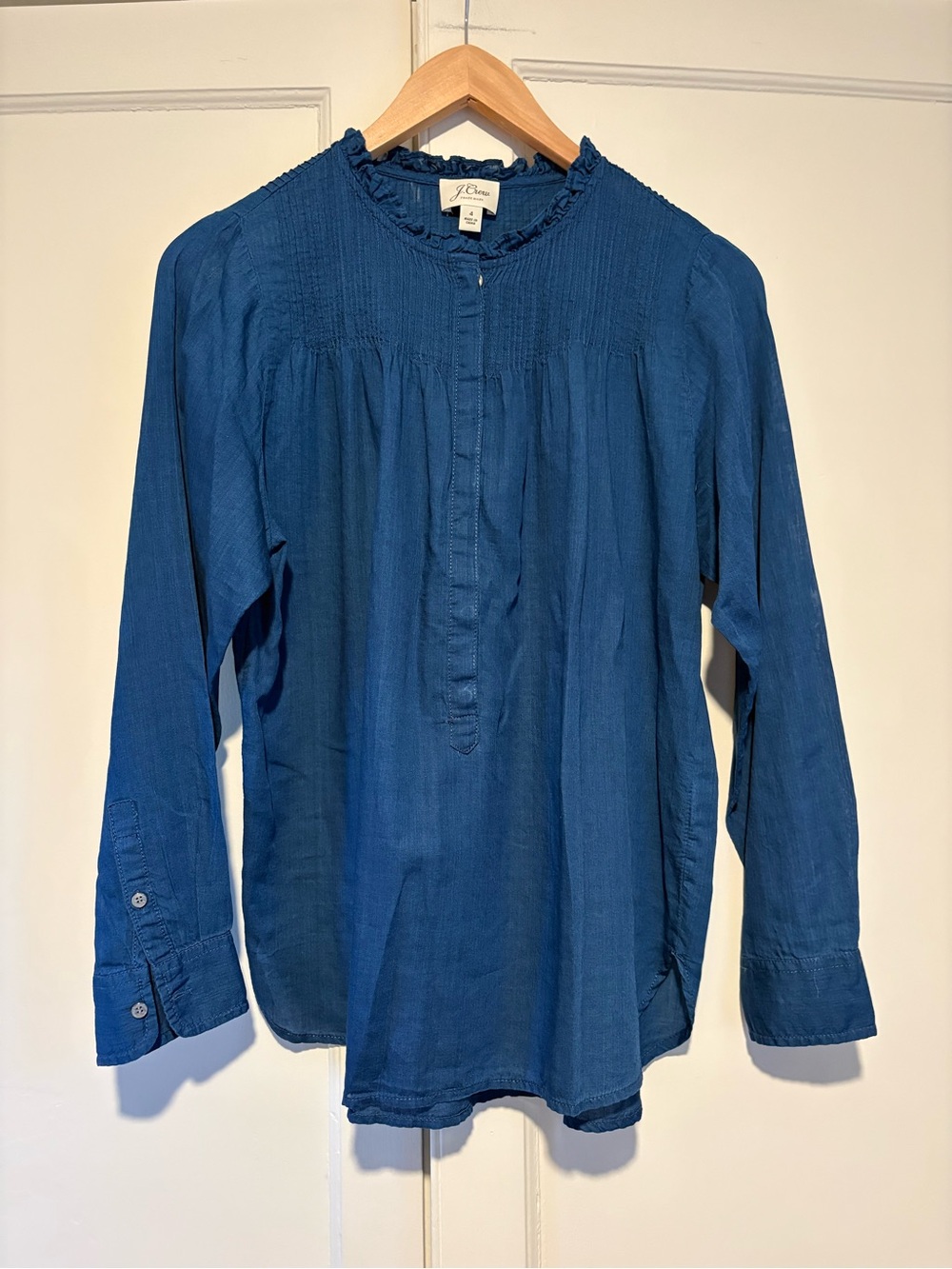 J. Crew Blue Ruffle-Neck Blouse
